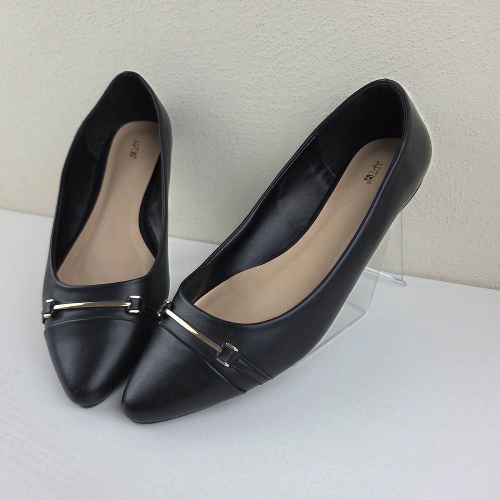 Apt 9 Black Gold Horsebit Pointed‎ Toe Flats Women's Size 8.5 M